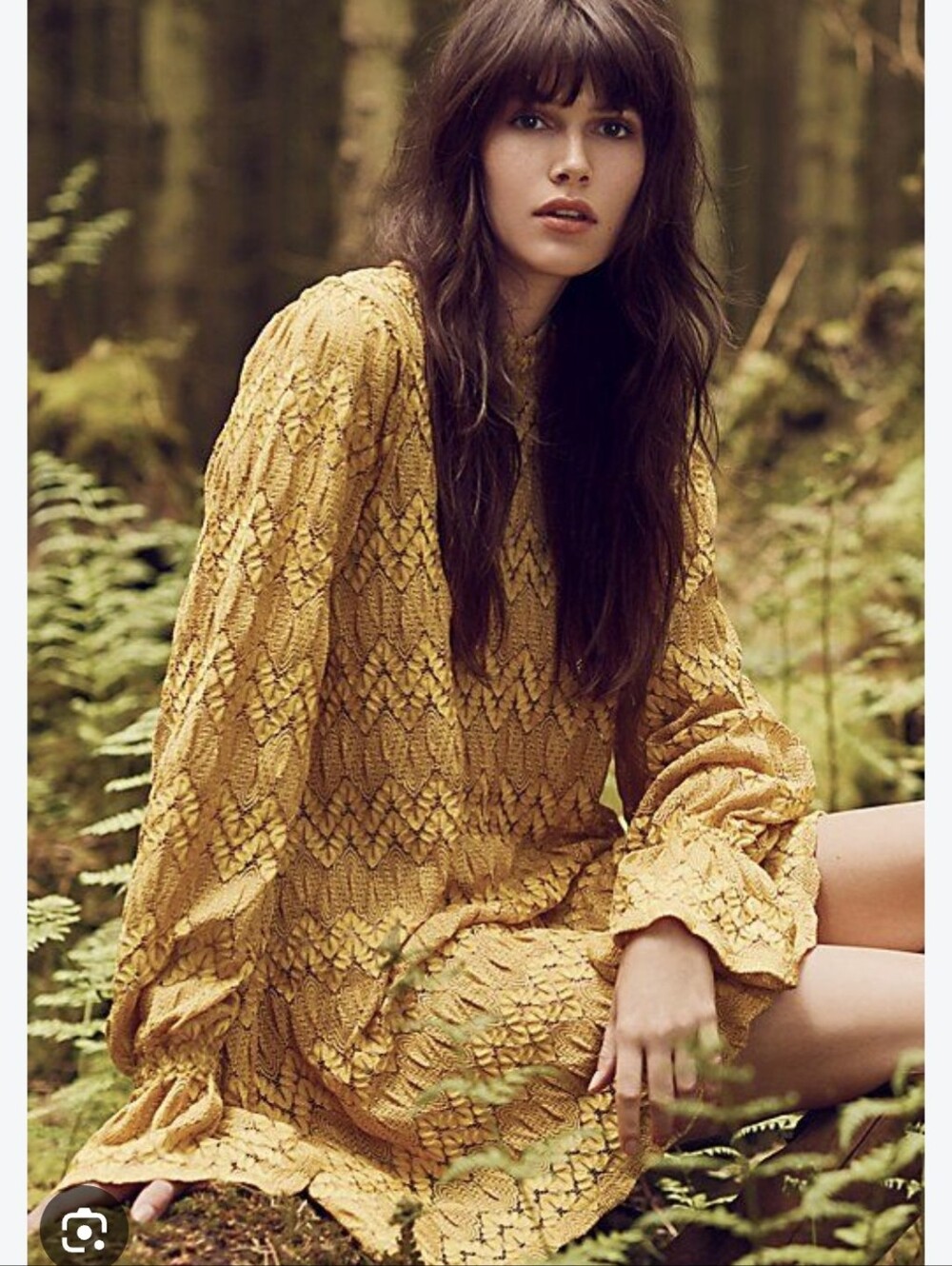 Free People Simone Mustard Lace Long-Sleeve Mini Dress Sz.M
